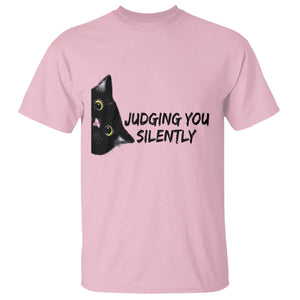 Judging You Silently Black Cat T Shirt Funny Sarcastic Kitten Pet Lovers TS14 Light Pink Print Your Wear