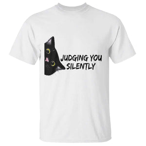 Judging You Silently Black Cat T Shirt Funny Sarcastic Kitten Pet Lovers TS14 White Print Your Wear