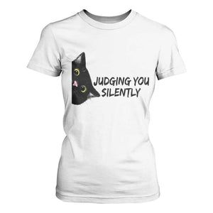 Judging You Silently Black Cat T Shirt For Women Funny Sarcastic Kitten Pet Lovers TS14 White Print Your Wear