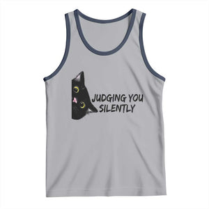 Judging You Silently Black Cat Tank Top Funny Sarcastic Kitten Pet Lovers TS14 Athletic Heather Navy Print Your Wear