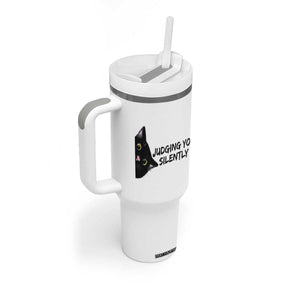 Judging You Silently Black Cat Tumbler With Handle Funny Sarcastic Kitten Pet Lovers TS14 Print Your Wear