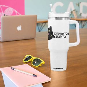 Judging You Silently Black Cat Tumbler With Handle Funny Sarcastic Kitten Pet Lovers TS14 Print Your Wear