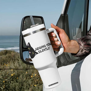 Judging You Silently Black Cat Tumbler With Handle Funny Sarcastic Kitten Pet Lovers TS14 Print Your Wear