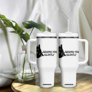 Judging You Silently Black Cat Tumbler With Handle Funny Sarcastic Kitten Pet Lovers TS14 Print Your Wear