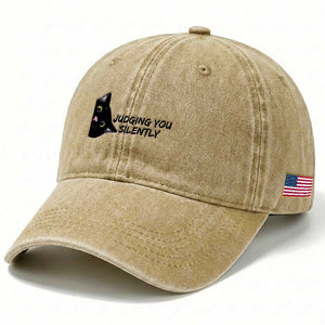 Judging You Silently Black Cat Washed Cotton Baseball Cap Funny Sarcastic Kitten Pet Lovers TS14 Print Your Wear