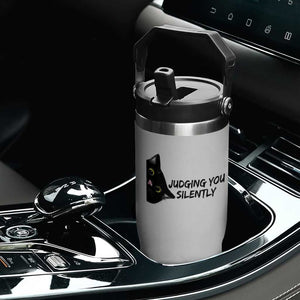 Judging You Silently Black Cat Flip Straw Tumbler Funny Sarcastic Kitten Pet Lovers TS14 Print Your Wear