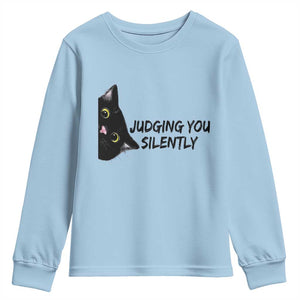 Judging You Silently Black Cat Youth Sweatshirt Funny Sarcastic Kitten Pet Lovers TS14 Light Blue Print Your Wear