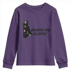 Judging You Silently Black Cat Youth Sweatshirt Funny Sarcastic Kitten Pet Lovers TS14 Purple Print Your Wear
