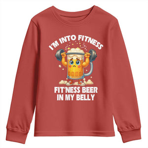 Funny Beer Lover Youth Sweatshirt I Am Into Fitness Beer in My Belly TS14 Red Print Your Wear