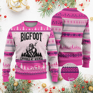 Bigfoot Grabbed My Wiener Ugly Christmas Sweater Funny Sasquatch Camping TS14 Hot Pink Print Your Wear