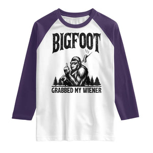 Bigfoot Grabbed My Wiener Raglan Shirt Funny Sasquatch Camping TS14 White Purple Print Your Wear