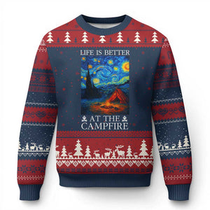Funny Camping Ugly Christmas Sweater Life Is Better At The Campfire TS14 Navy Red Print Your Wear
