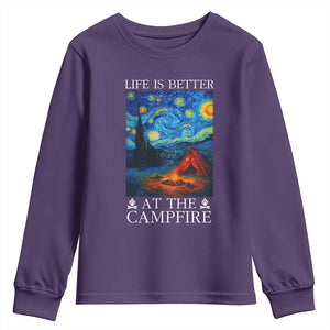 Funny Camping Youth Sweatshirt Life Is Better At The Campfire TS14 Purple Print Your Wear