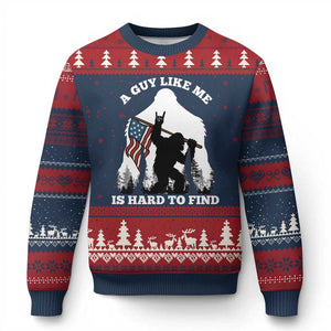 Bigfoot Patriotic American Flag Ugly Christmas Sweater Funny Sasquatch A Guy Like Me Is Hard To Find TS14 Navy Red Print Your Wear