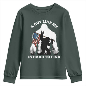 Bigfoot Patriotic American Flag Youth Sweatshirt Funny Sasquatch A Guy Like Me Is Hard To Find TS14 Dark Forest Green Print Your Wear