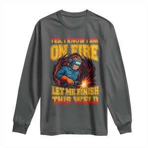 Funny Welding Bigfoot Long Sleeve Shirt Cryptid Welder Sasquatch TS14 Dark Heather Print Your Wear