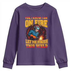 Funny Welding Bigfoot Youth Sweatshirt Cryptid Welder Sasquatch TS14 Purple Print Your Wear