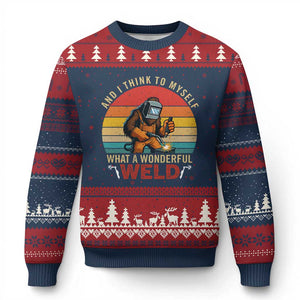 Funny Welding Bigfoot Ugly Christmas Sweater And I Think To Myself What A Wonderful Weld TS14 Navy Red Print Your Wear