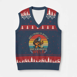 Funny Welding Bigfoot V-Neck Knit Sweater Vest And I Think To Myself What A Wonderful Weld TS14 Navy Red Print Your Wear