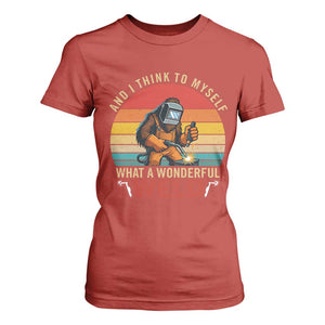 Funny Welding Bigfoot T Shirt For Women And I Think To Myself What A Wonderful Weld TS14 Red Print Your Wear