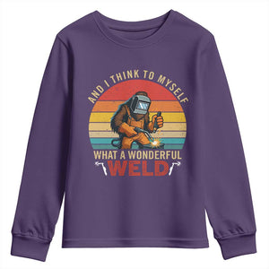 Funny Welding Bigfoot Youth Sweatshirt And I Think To Myself What A Wonderful Weld TS14 Purple Print Your Wear