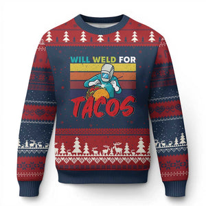 Funny Welding Ugly Christmas Sweater Will Weld For Tacos TS14 Navy Red Print Your Wear