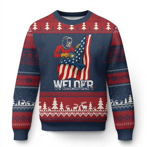 Welder Patriotic American Flag Ugly Christmas Sweater TS14 Navy Red Print Your Wear