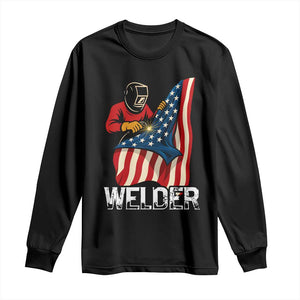 Welder Patriotic American Flag Long Sleeve Shirt TS14 Black Print Your Wear