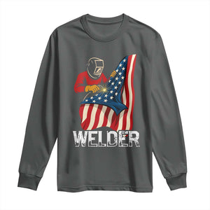 Welder Patriotic American Flag Long Sleeve Shirt TS14 Dark Heather Print Your Wear