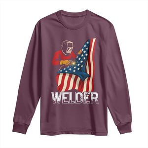 Welder Patriotic American Flag Long Sleeve Shirt TS14 Maroon Print Your Wear