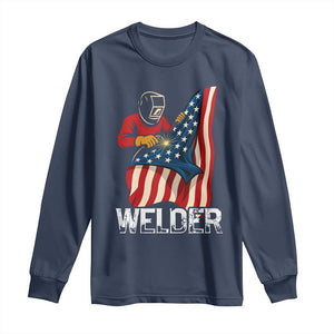 Welder Patriotic American Flag Long Sleeve Shirt TS14 Navy Print Your Wear