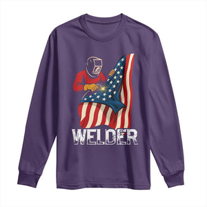 Welder Patriotic American Flag Long Sleeve Shirt TS14 Purple Print Your Wear
