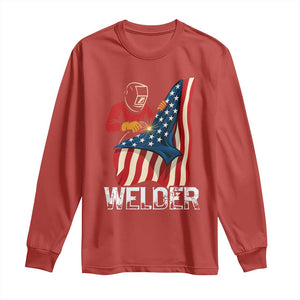 Welder Patriotic American Flag Long Sleeve Shirt TS14 Red Print Your Wear