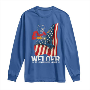 Welder Patriotic American Flag Long Sleeve Shirt TS14 Royal Blue Print Your Wear