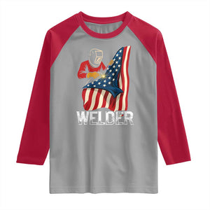 Welder Patriotic American Flag Raglan Shirt TS14 Sport Gray Red Print Your Wear