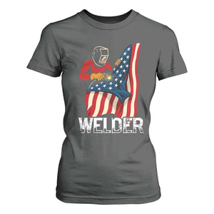 Welder Patriotic American Flag T Shirt For Women TS14 Dark Heather Print Your Wear