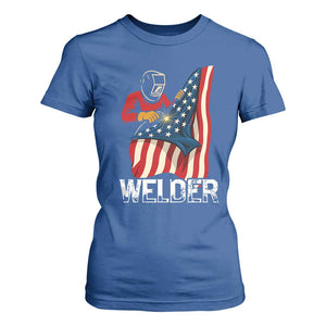 Welder Patriotic American Flag T Shirt For Women TS14 Royal Blue Print Your Wear