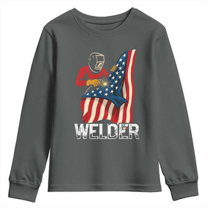 Welder Patriotic American Flag Youth Sweatshirt TS14 Dark Heather Print Your Wear