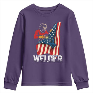 Welder Patriotic American Flag Youth Sweatshirt TS14 Purple Print Your Wear