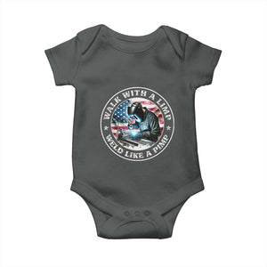 Walk With A Limp Weld Like A Pimp Baby Onesie Funny Welding Welder Patriotic American Flag TS14 Dark Heather Print Your Wear