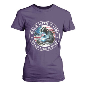 Walk With A Limp Weld Like A Pimp T Shirt For Women Funny Welding Welder Patriotic American Flag TS14 Purple Print Your Wear