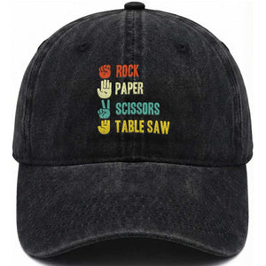 Funny Woodworker Washed Cotton Baseball Cap Rock Paper Scissors Table Saw TS14 Washed Cap Universal Fit Black Print Your Wear