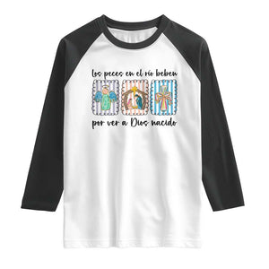 Nativity Scene Christian Christmas Raglan Shirt Feliz Navidad TS14 White Black Print Your Wear