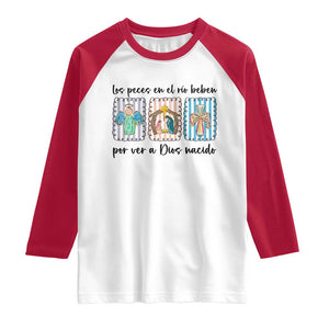Nativity Scene Christian Christmas Raglan Shirt Feliz Navidad TS14 White Red Print Your Wear