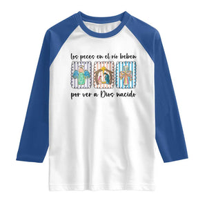 Nativity Scene Christian Christmas Raglan Shirt Feliz Navidad TS14 White Royal Print Your Wear