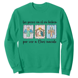 Nativity Scene Christian Christmas Sweatshirt Feliz Navidad TS14 Irish Green Print Your Wear