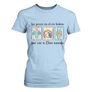Nativity Scene Christian Christmas T Shirt For Women Feliz Navidad TS14 Light Blue Print Your Wear
