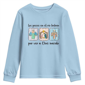 Nativity Scene Christian Christmas Youth Sweatshirt Feliz Navidad TS14 Light Blue Print Your Wear