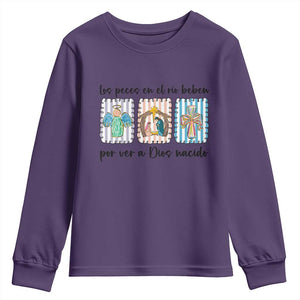 Nativity Scene Christian Christmas Youth Sweatshirt Feliz Navidad TS14 Purple Print Your Wear