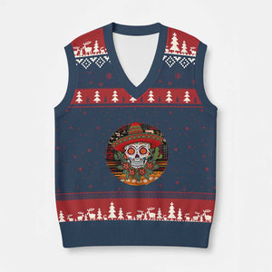 Sugar Skull Mexican Xmas V-Neck Knit Sweater Vest TS14 Navy Red Print Your Wear